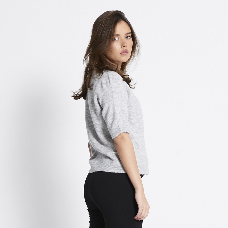 Basic knit short sleeve cardigan "Melina" Grey Melange